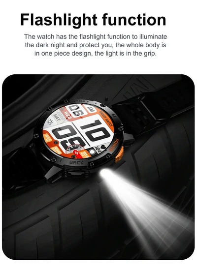 Brilliant AMOLED display smartwatch with flashlight.