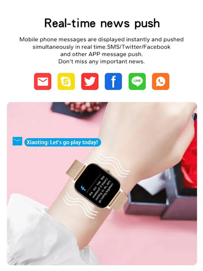 Compact 1.44” color screen smartwatch with Bluetooth calling.