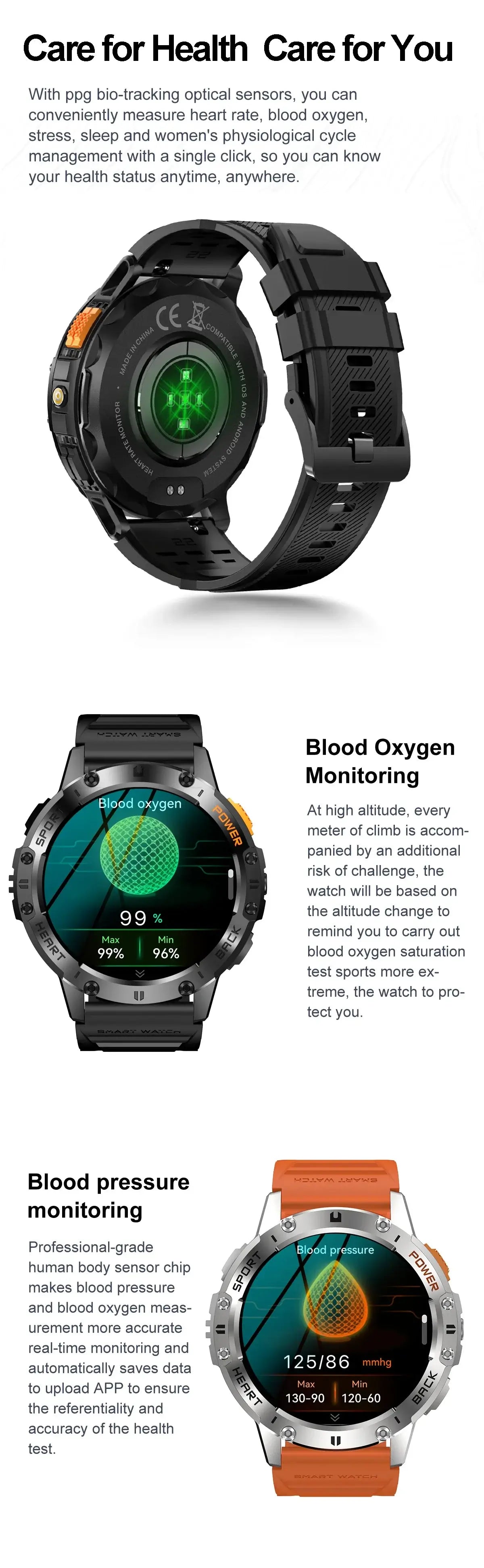 Brilliant AMOLED display smartwatch with flashlight.