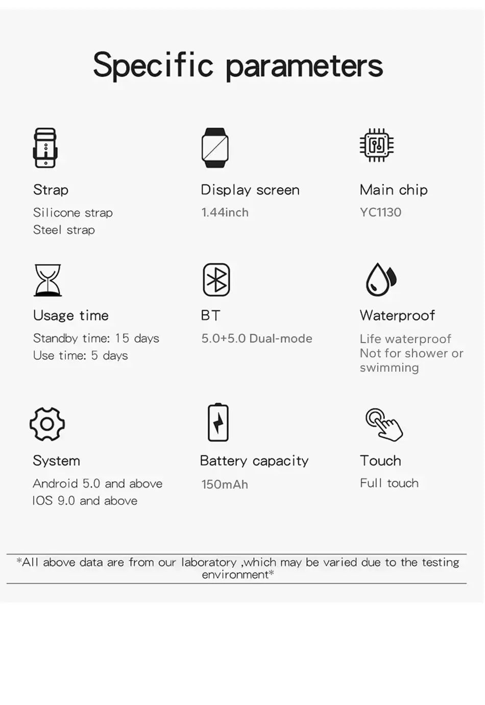Compact 1.44” color screen smartwatch with Bluetooth calling.