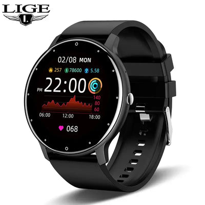 Sleek LIGE smartwatch with full touch display.