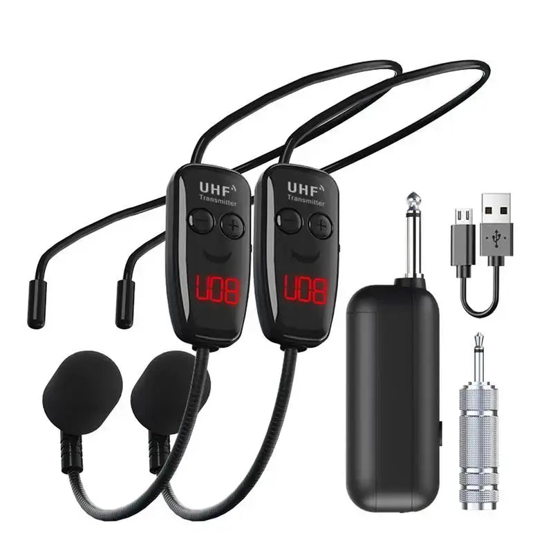 Rechargeable UHF wireless headset microphone.