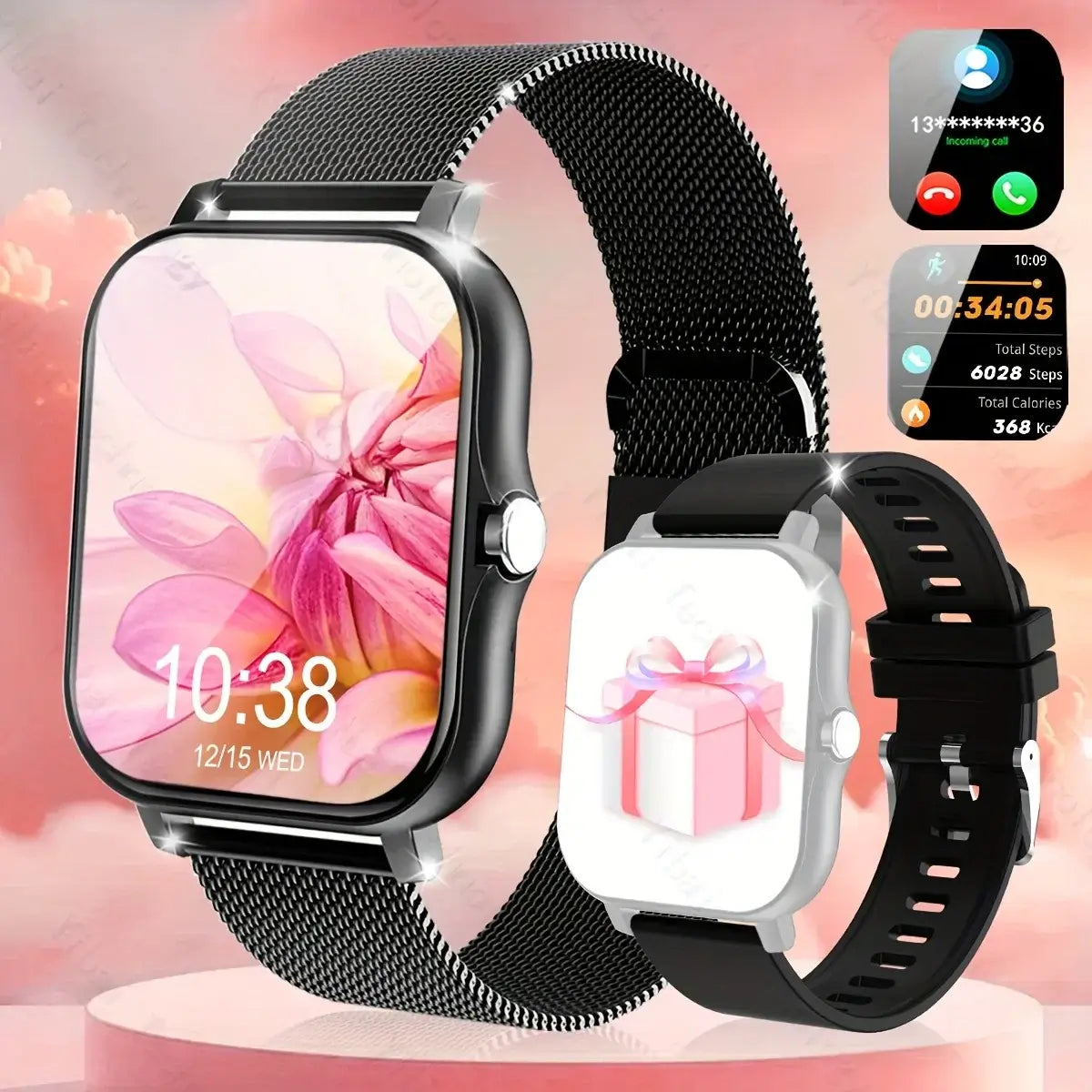 Sleek 1.83” HD smart watch with wireless calling and voice assistant.