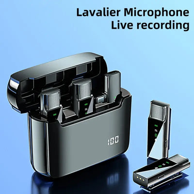 Wireless lavalier mic with charging case.