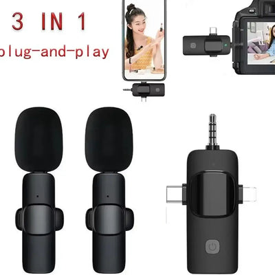 3-in-1 wireless mic for iPhone, Android & cameras.