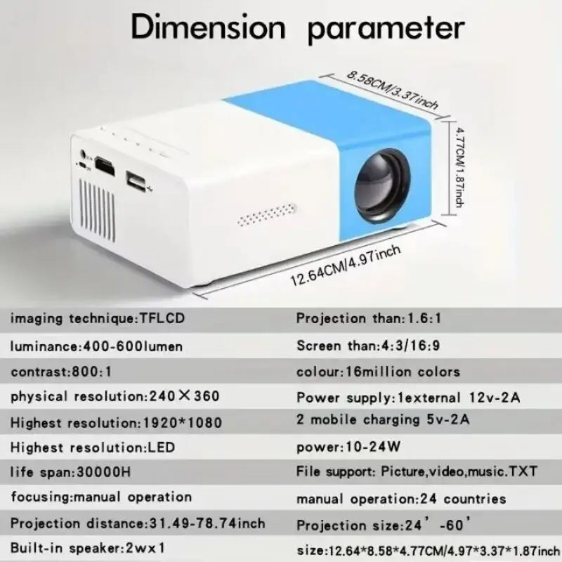 Smart projector with WiFi 6 and Bluetooth 5.3.