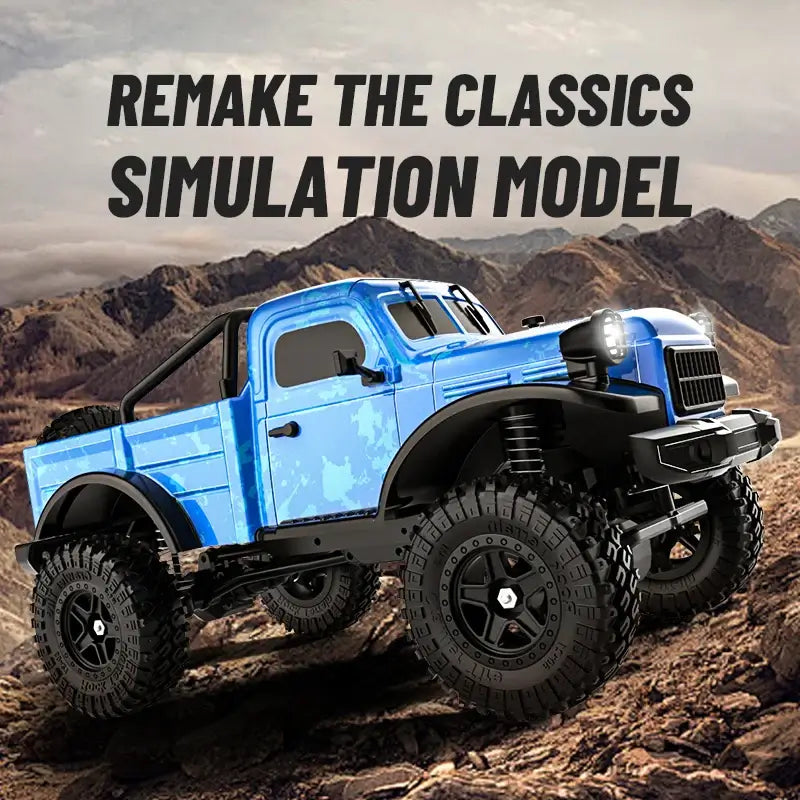Electric RC car with rugged truck design.