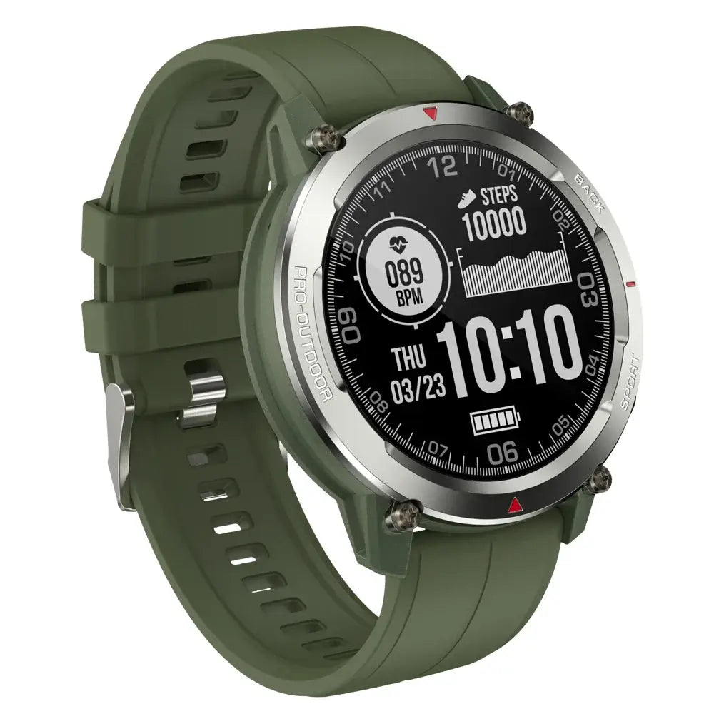 Stopwatch, timer, and alarm functions included.