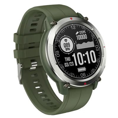 Stopwatch, timer, and alarm functions included.
