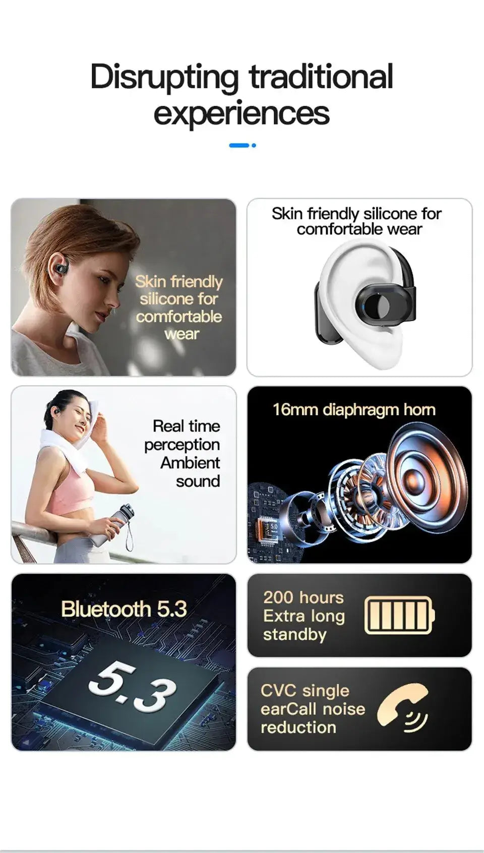 No in-ear pressure – perfect for long use.