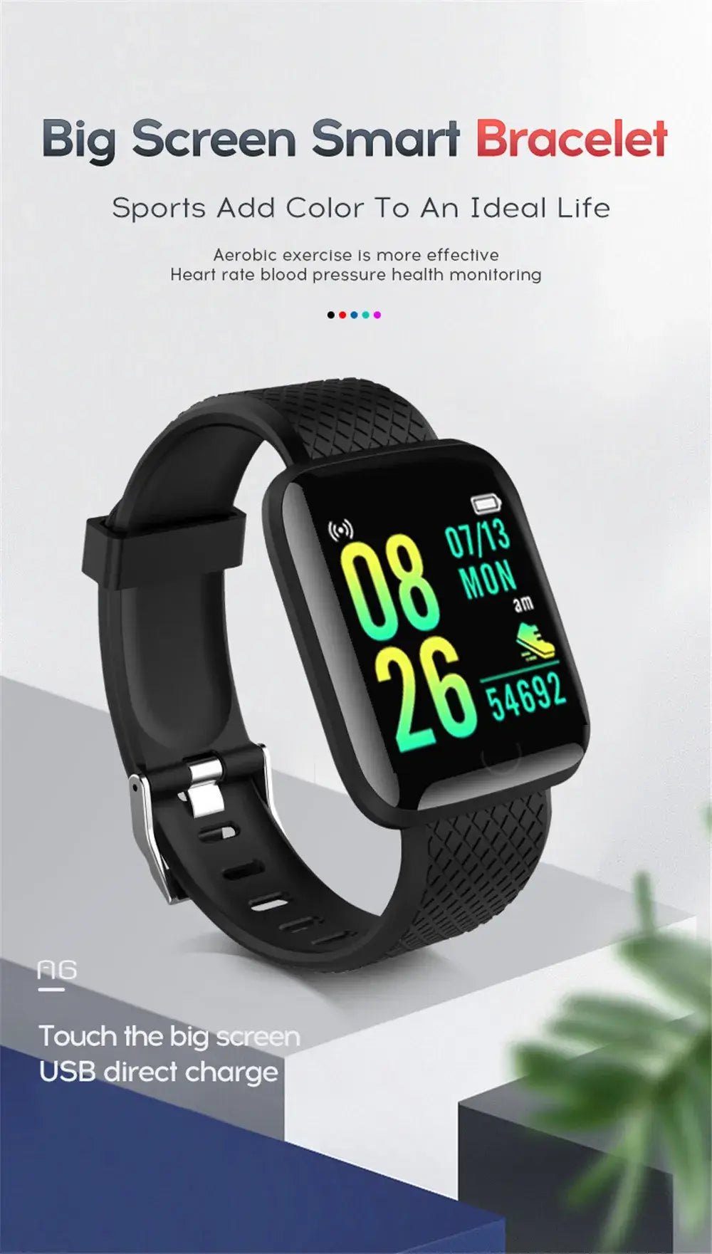 Track steps and calories with the 116 Smart Fitness Bracelet.