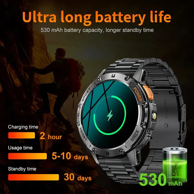 Brilliant AMOLED display smartwatch with flashlight.