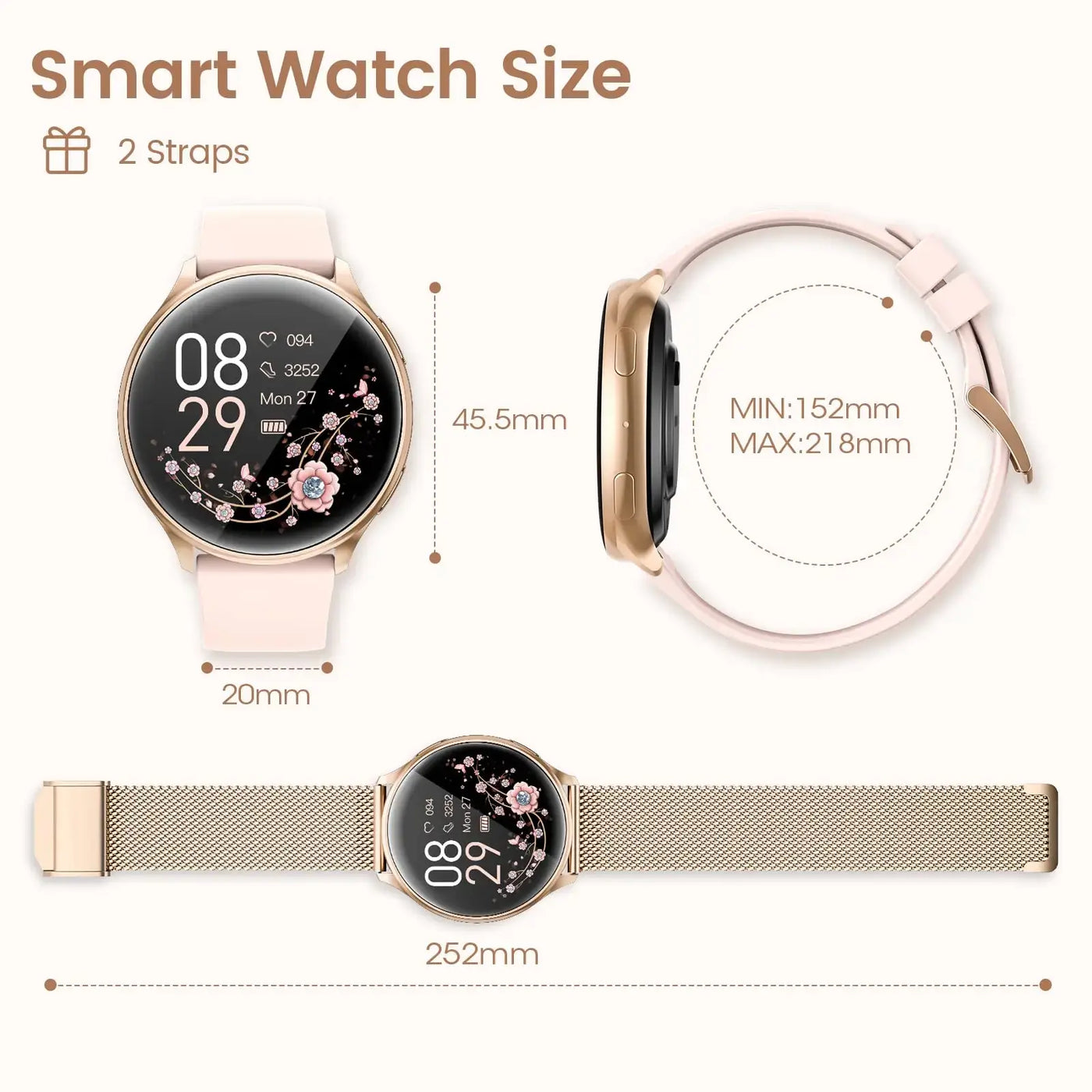 Stylish smartwatch with phone call function for women.