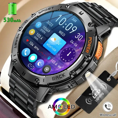 Brilliant AMOLED display smartwatch with flashlight.