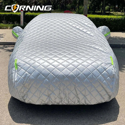 Anti-hail car cover for outdoor protection.