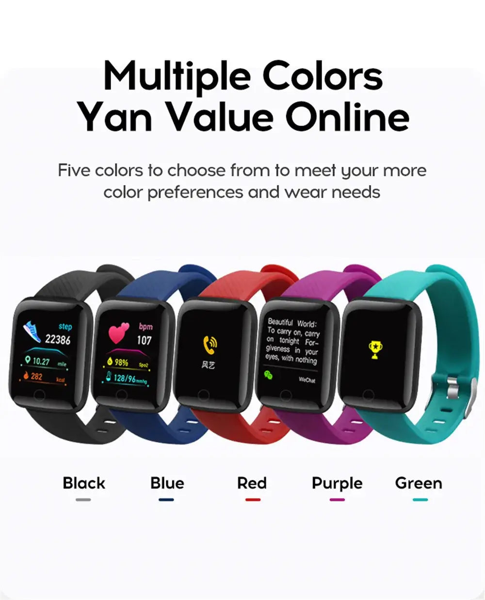 Track steps and calories with the 116 Smart Fitness Bracelet.