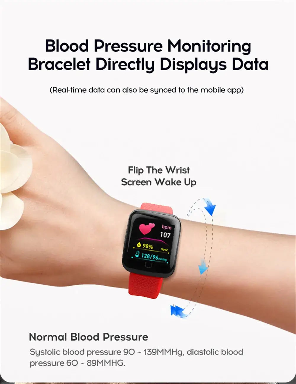 Track steps and calories with the 116 Smart Fitness Bracelet.