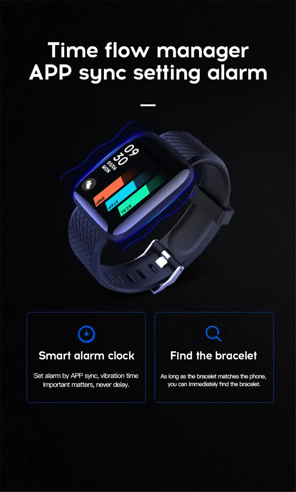 Track steps and calories with the 116 Smart Fitness Bracelet.