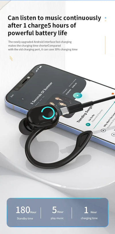 Secure ear hook stays in place during movement.