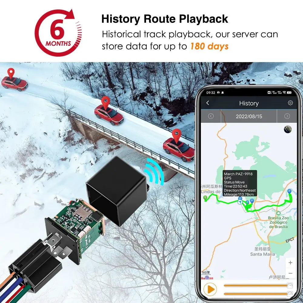 Geo-fence alerts when vehicle leaves safe zone.