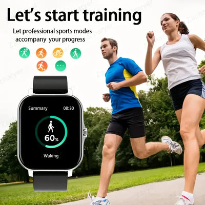 Sleek 1.83” HD smart watch with wireless calling and voice assistant.
