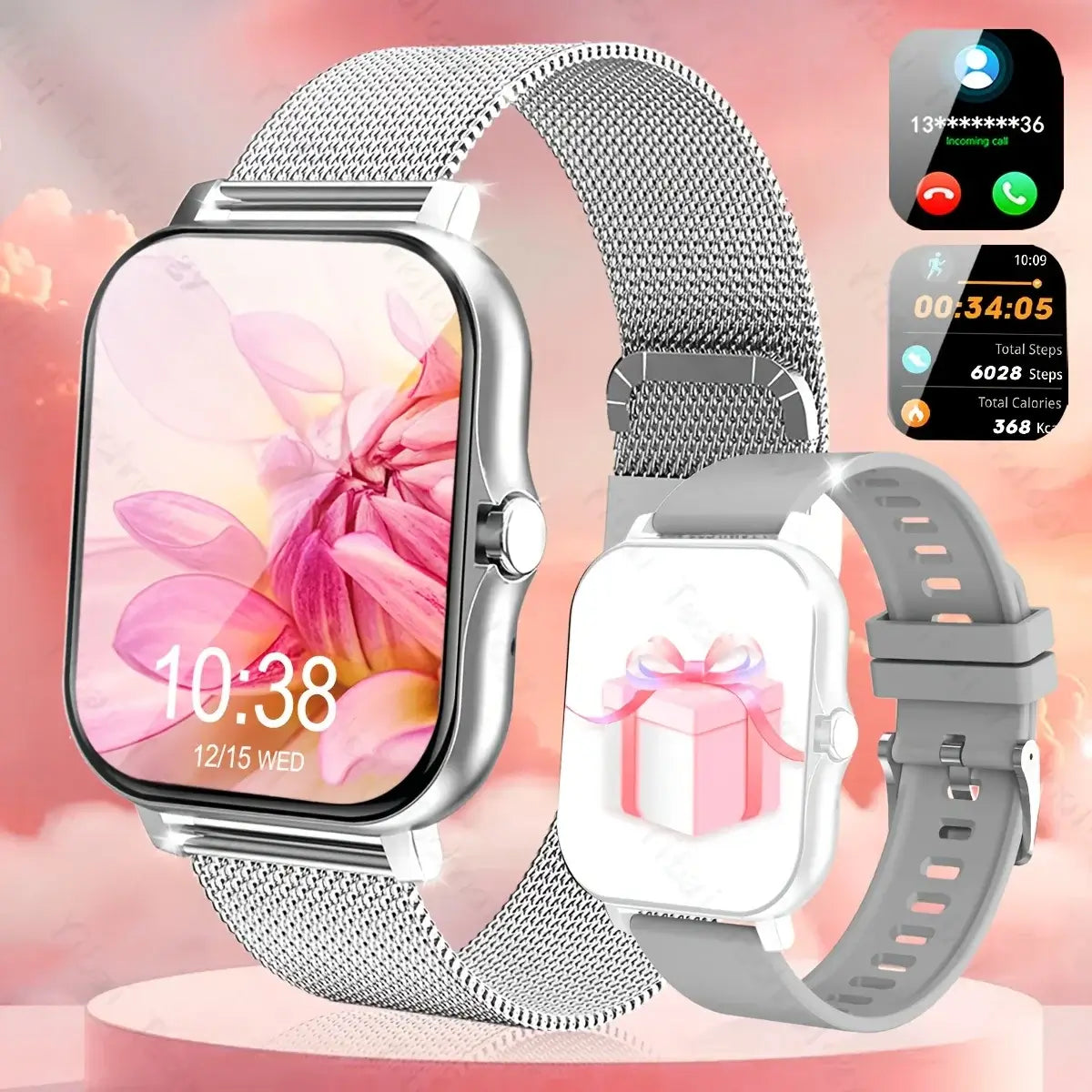 Sleek 1.83” HD smart watch with wireless calling and voice assistant.