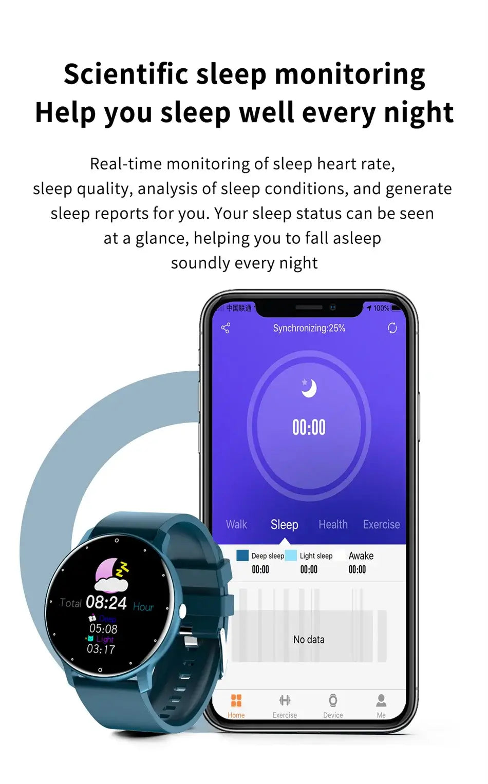 Sleek LIGE smartwatch with full touch display.
