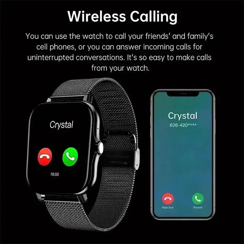 Compact 1.44” color screen smartwatch with Bluetooth calling.