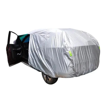 Universal silver car cover for SUVs & sedans.