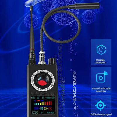 Locates sound bugs & wiretap devices.