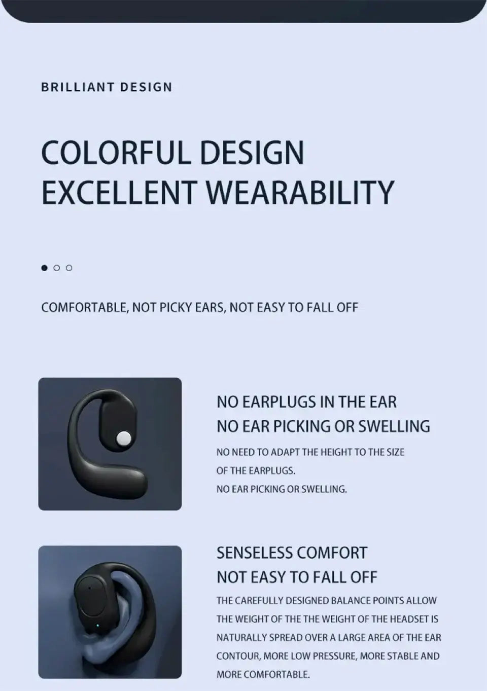 Clear, balanced sound through cheekbone conduction.