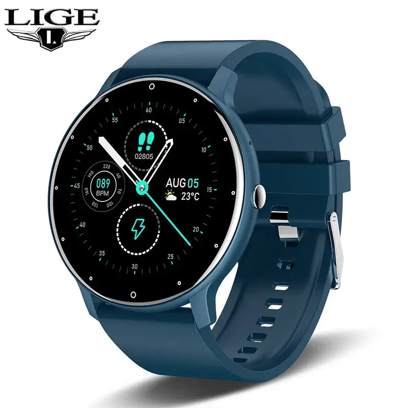 Sleek LIGE smartwatch with full touch display.