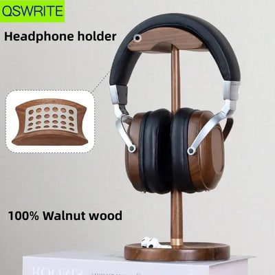 Elegant walnut wood headphone stand.