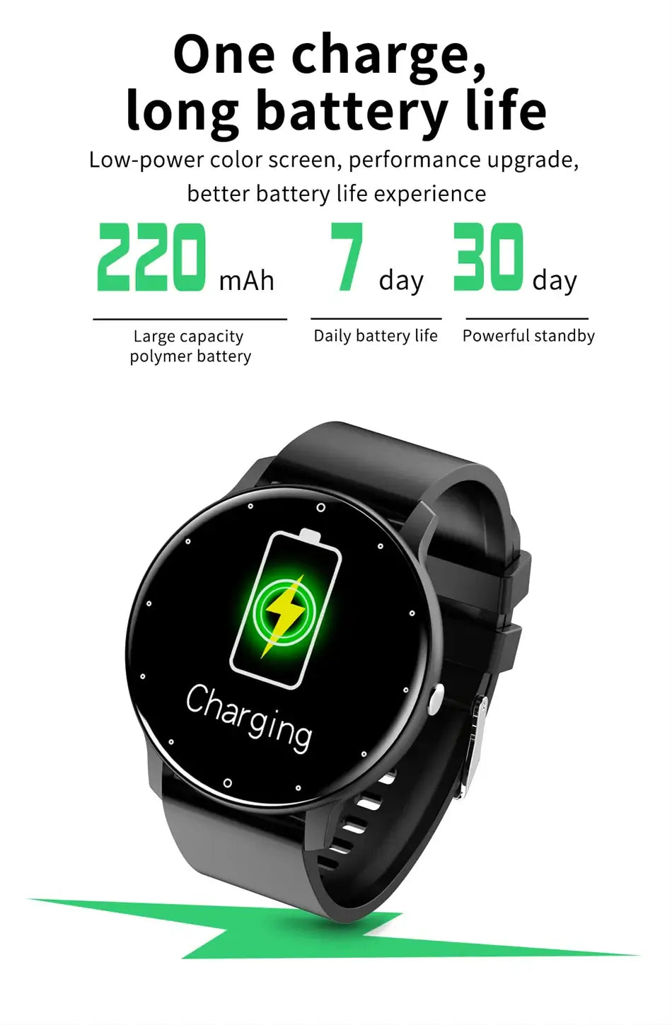 Sleek LIGE smartwatch with full touch display.