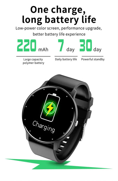 Sleek LIGE smartwatch with full touch display.