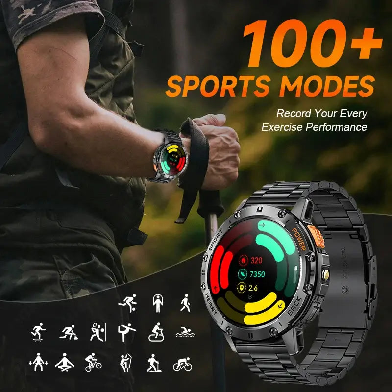 Brilliant AMOLED display smartwatch with flashlight.