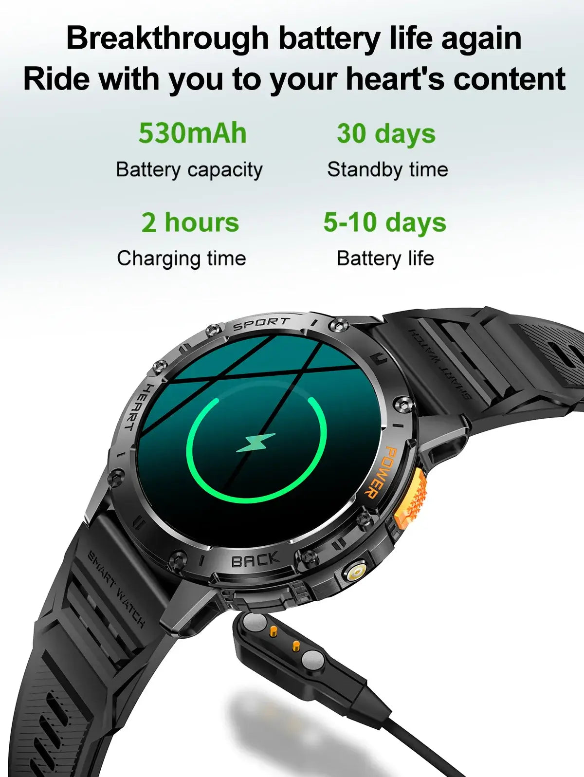 Brilliant AMOLED display smartwatch with flashlight.