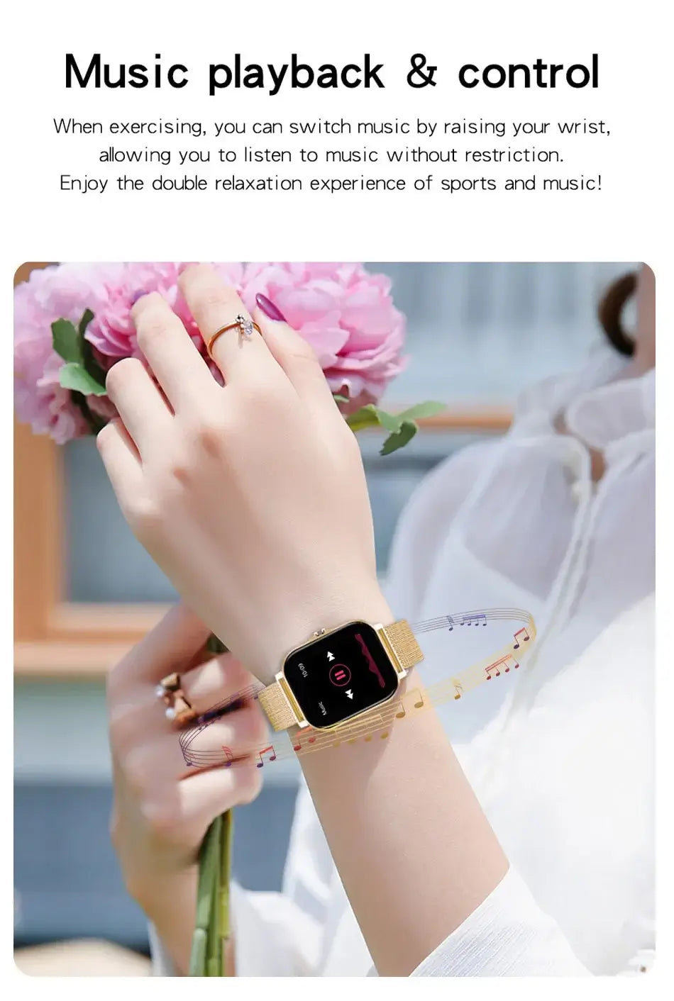 Compact 1.44” color screen smartwatch with Bluetooth calling.