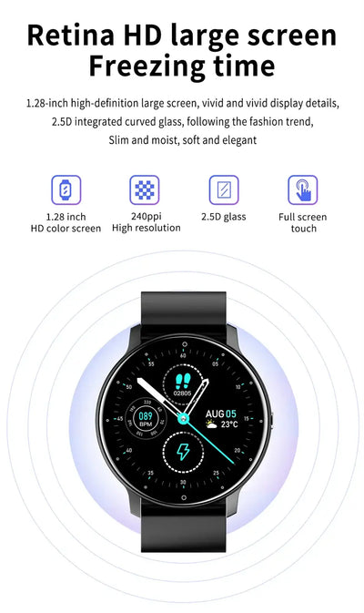 Sleek LIGE smartwatch with full touch display.