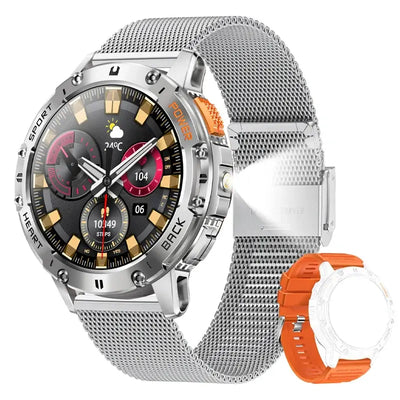Brilliant AMOLED display smartwatch with flashlight.