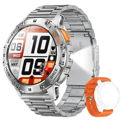 Brilliant AMOLED display smartwatch with flashlight.