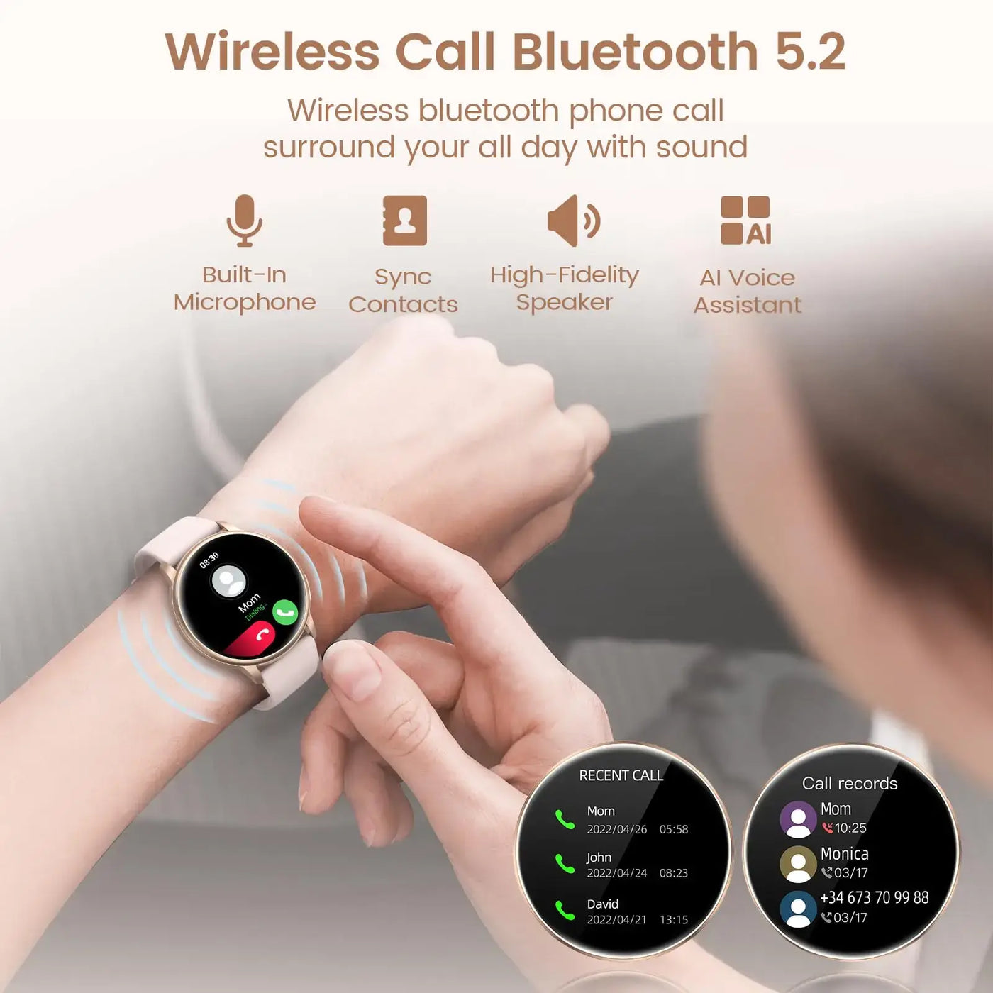Stylish smartwatch with phone call function for women.