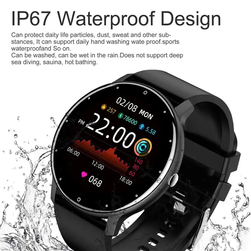 Sleek LIGE smartwatch with full touch display.