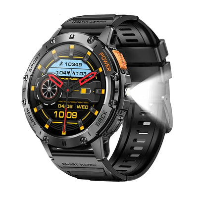 Brilliant AMOLED display smartwatch with flashlight.